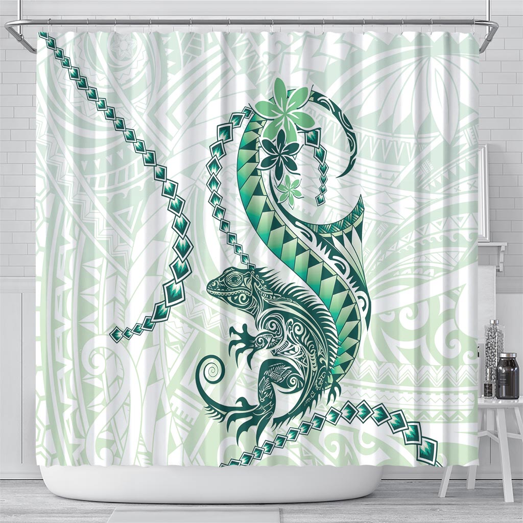 Green Maori Tuatara Shower Curtain Luxury Pastel Pattern LT01 - Polynesian Pride