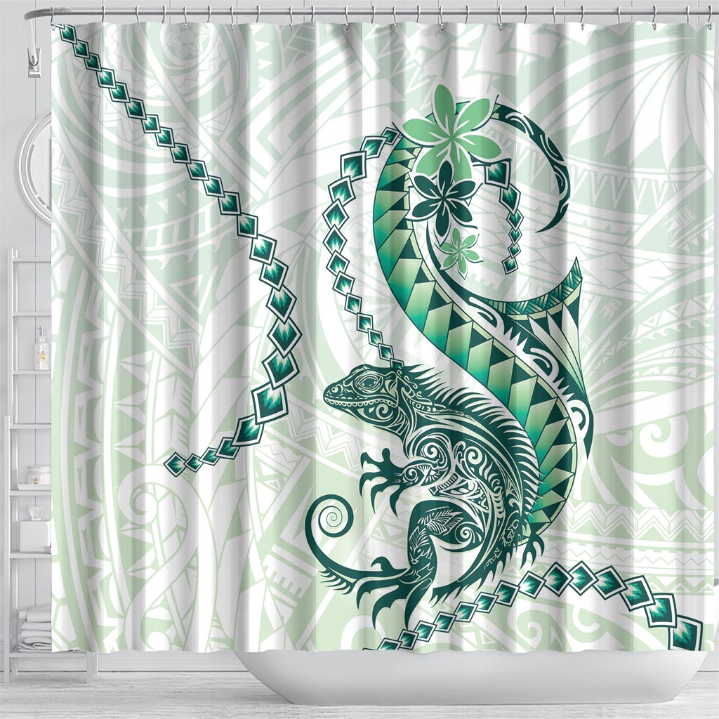 Green Maori Tuatara Shower Curtain Luxury Pastel Pattern LT01 - Polynesian Pride