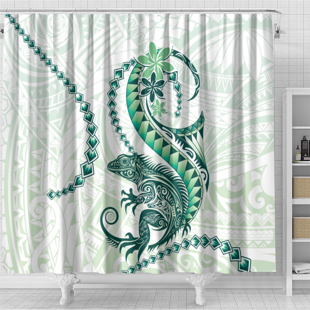 Green Maori Tuatara Shower Curtain Luxury Pastel Pattern LT01 - Polynesian Pride