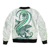 Green Maori Tuatara Sleeve Zip Bomber Jacket Luxury Pastel Pattern LT01 - Polynesian Pride