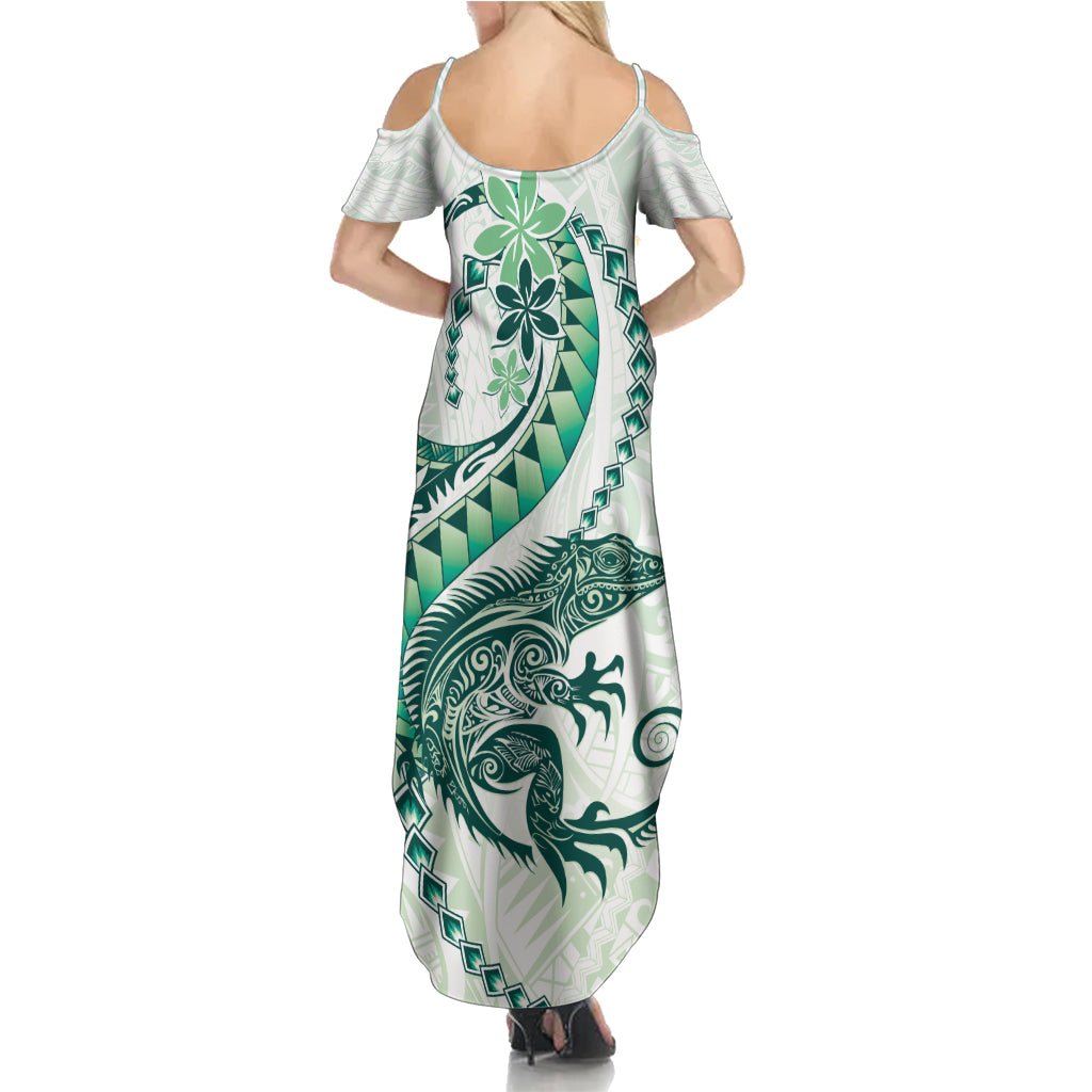 Green Maori Tuatara Summer Maxi Dress Luxury Pastel Pattern LT01 - Polynesian Pride