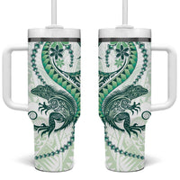 Green Maori Tuatara Tumbler With Handle Luxury Pastel Pattern LT01 One Size: 40 oz Green - Polynesian Pride