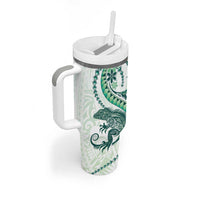 Green Maori Tuatara Tumbler With Handle Luxury Pastel Pattern LT01 - Polynesian Pride