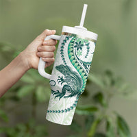 Green Maori Tuatara Tumbler With Handle Luxury Pastel Pattern LT01 - Polynesian Pride