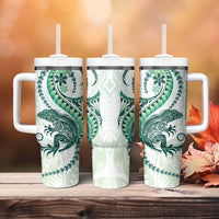 Green Maori Tuatara Tumbler With Handle Luxury Pastel Pattern LT01 - Polynesian Pride