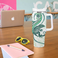 Green Maori Tuatara Tumbler With Handle Luxury Pastel Pattern LT01 - Polynesian Pride