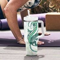 Green Maori Tuatara Tumbler With Handle Luxury Pastel Pattern LT01 - Polynesian Pride