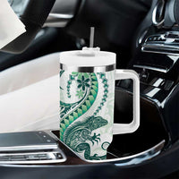 Green Maori Tuatara Tumbler With Handle Luxury Pastel Pattern LT01 - Polynesian Pride