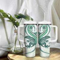 Green Maori Tuatara Tumbler With Handle Luxury Pastel Pattern LT01 - Polynesian Pride