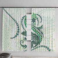 Green Maori Tuatara Window Curtain Luxury Pastel Pattern LT01 With Hooks Green - Polynesian Pride
