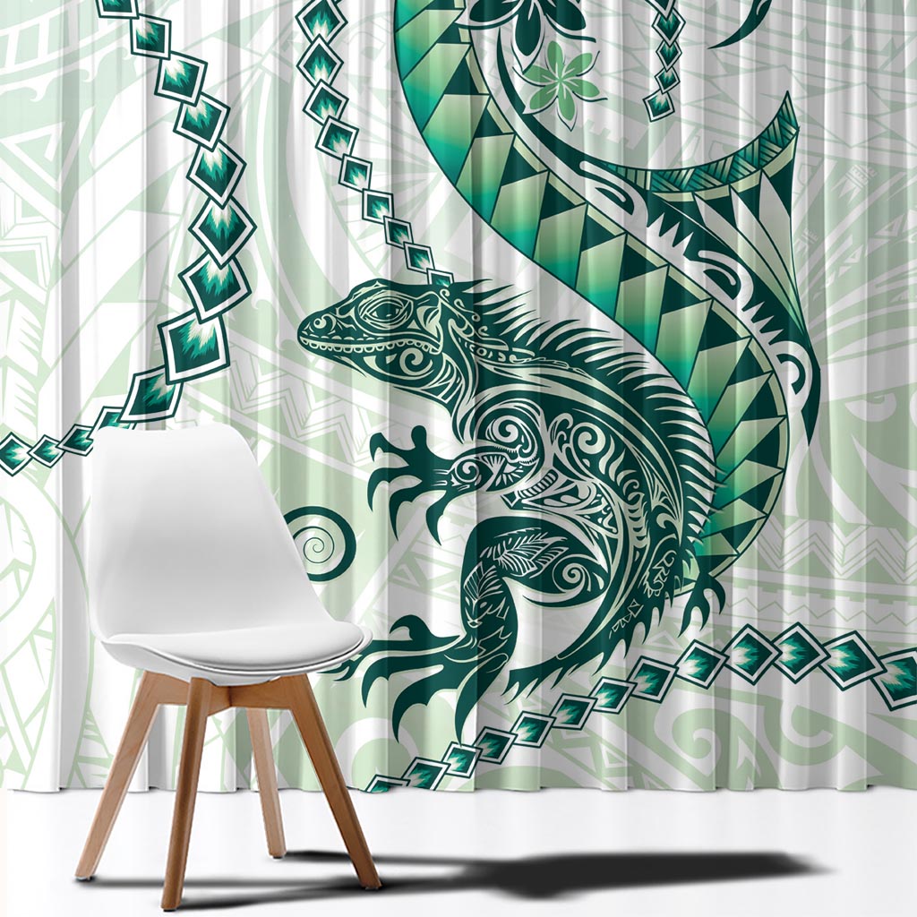Green Maori Tuatara Window Curtain Luxury Pastel Pattern LT01 - Polynesian Pride