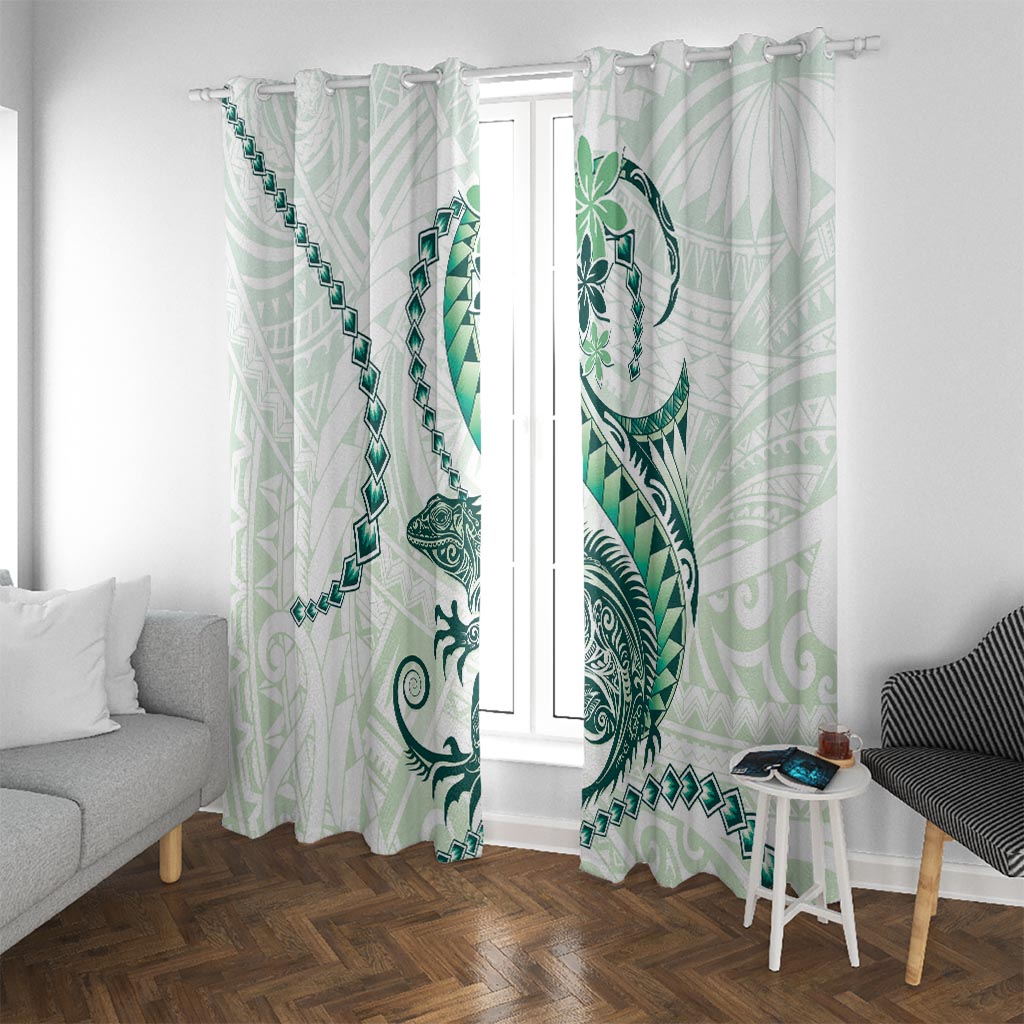 Green Maori Tuatara Window Curtain Luxury Pastel Pattern LT01 With Grommets Green - Polynesian Pride