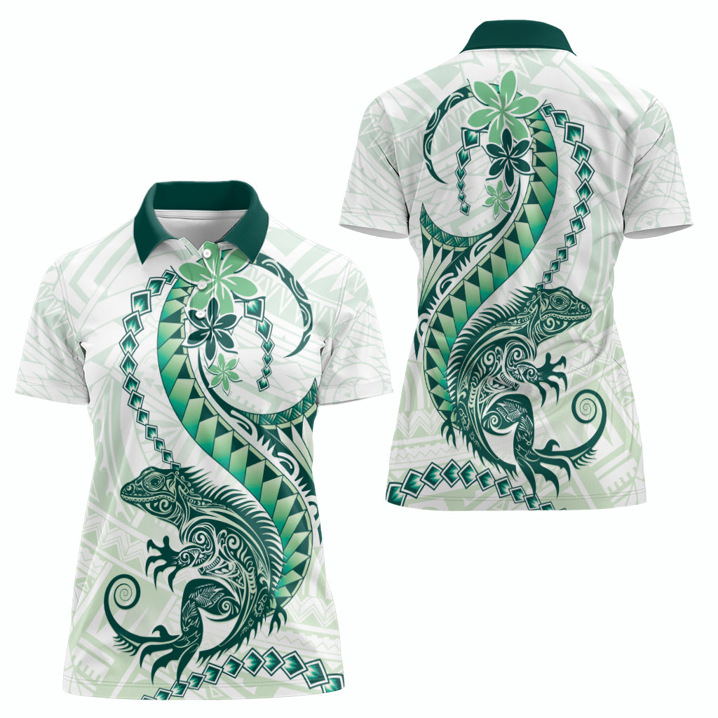 Green Maori Tuatara Women Polo Shirt Luxury Pastel Pattern LT01 - Polynesian Pride