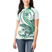 Green Maori Tuatara Women Polo Shirt Luxury Pastel Pattern LT01 - Polynesian Pride
