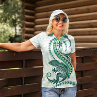 Green Maori Tuatara Women Polo Shirt Luxury Pastel Pattern LT01 - Polynesian Pride