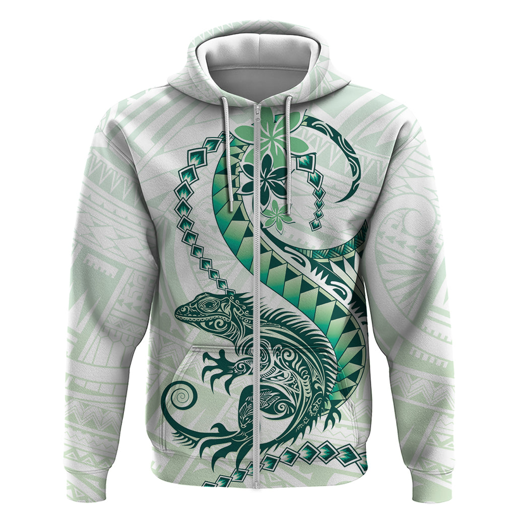 Green Maori Tuatara Zip Hoodie Luxury Pastel Pattern LT01 Zip Hoodie Green - Polynesian Pride