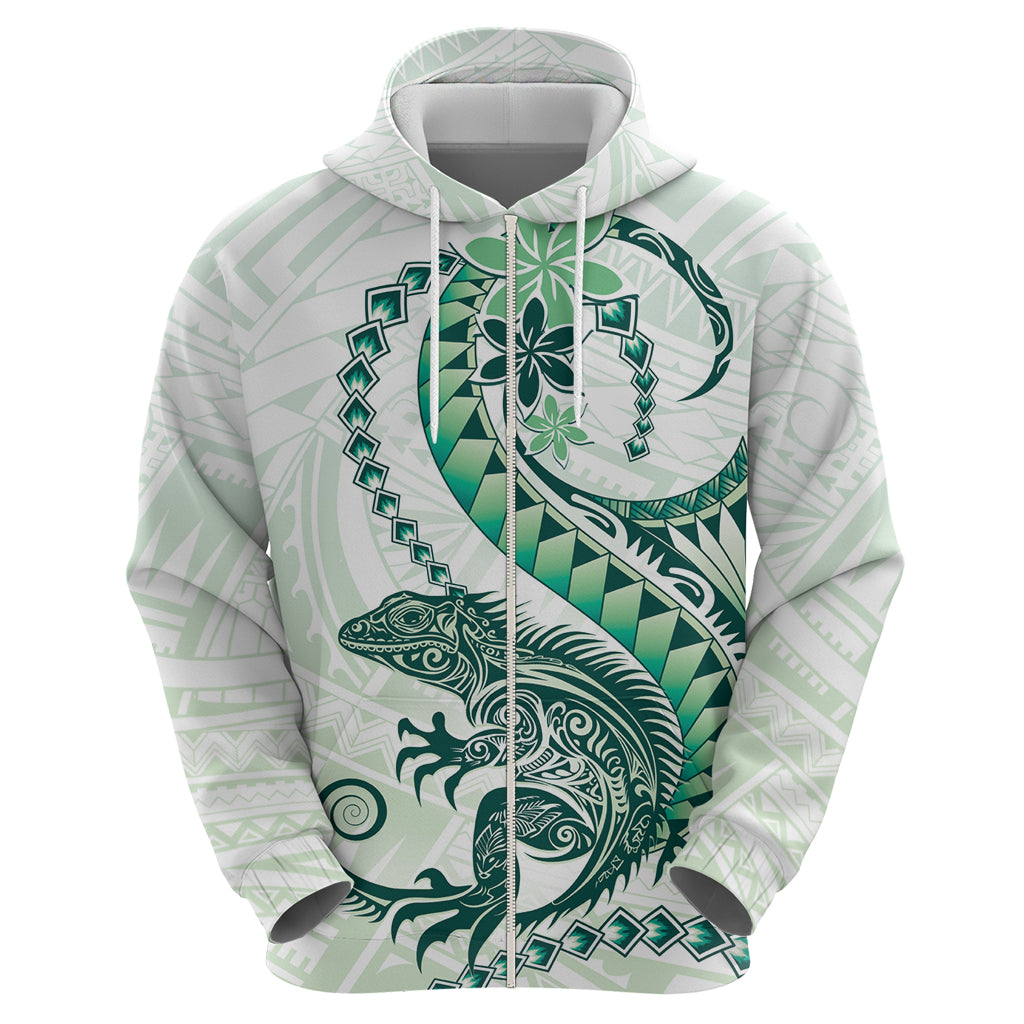 Green Maori Tuatara Zip Hoodie Luxury Pastel Pattern LT01 - Polynesian Pride