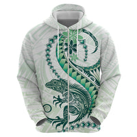 Green Maori Tuatara Zip Hoodie Luxury Pastel Pattern LT01 - Polynesian Pride