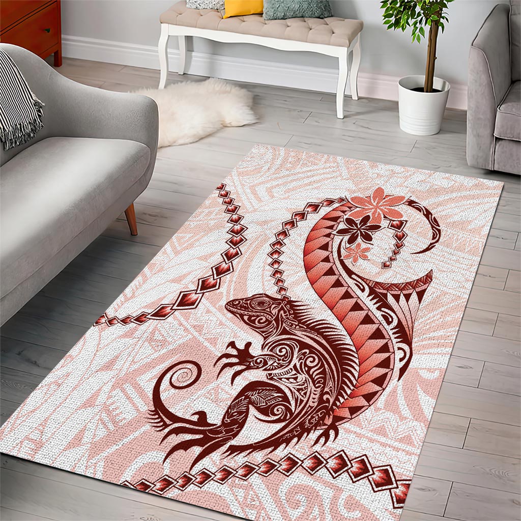 Red Maori Tuatara Area Rug Luxury Pastel Pattern LT01 - Polynesian Pride