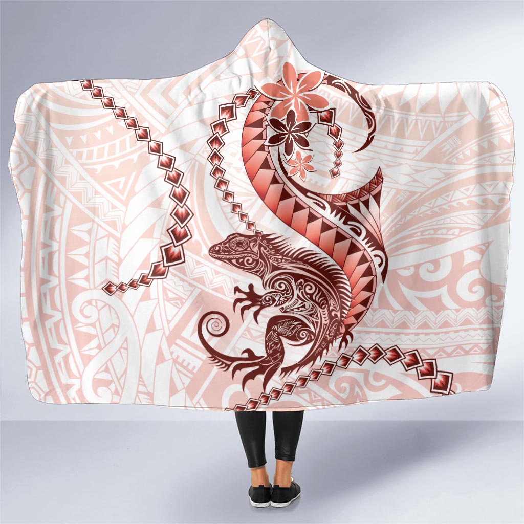 Red Maori Tuatara Hooded Blanket Luxury Pastel Pattern