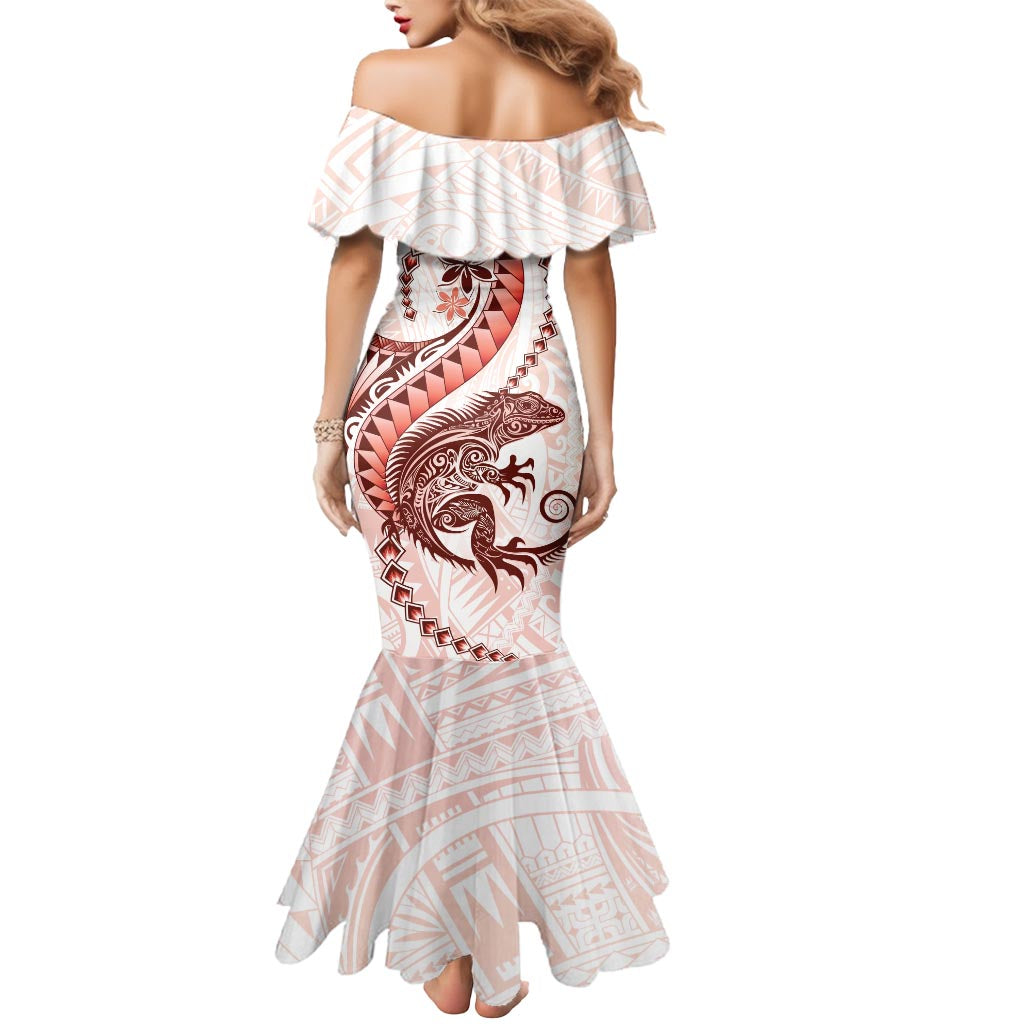 Red Maori Tuatara Mermaid Dress Luxury Pastel Pattern LT01 - Polynesian Pride