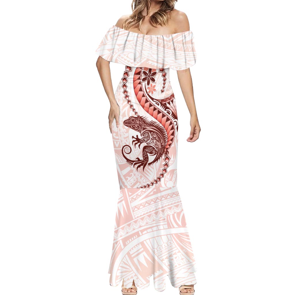 Red Maori Tuatara Mermaid Dress Luxury Pastel Pattern LT01 - Polynesian Pride