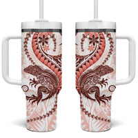 Red Maori Tuatara Tumbler With Handle Luxury Pastel Pattern LT01 One Size: 40 oz Red - Polynesian Pride