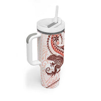 Red Maori Tuatara Tumbler With Handle Luxury Pastel Pattern LT01 - Polynesian Pride