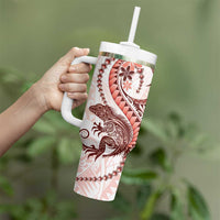 Red Maori Tuatara Tumbler With Handle Luxury Pastel Pattern LT01 - Polynesian Pride