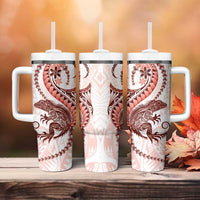 Red Maori Tuatara Tumbler With Handle Luxury Pastel Pattern LT01 - Polynesian Pride
