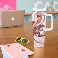 Red Maori Tuatara Tumbler With Handle Luxury Pastel Pattern LT01 - Polynesian Pride