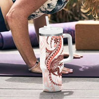 Red Maori Tuatara Tumbler With Handle Luxury Pastel Pattern LT01 - Polynesian Pride