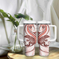 Red Maori Tuatara Tumbler With Handle Luxury Pastel Pattern LT01 - Polynesian Pride