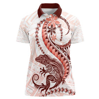 Red Maori Tuatara Women Polo Shirt Luxury Pastel Pattern LT01 Female Red - Polynesian Pride