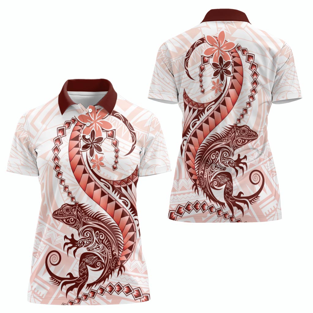 Red Maori Tuatara Women Polo Shirt Luxury Pastel Pattern LT01 - Polynesian Pride