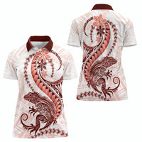 Red Maori Tuatara Women Polo Shirt Luxury Pastel Pattern LT01 - Polynesian Pride