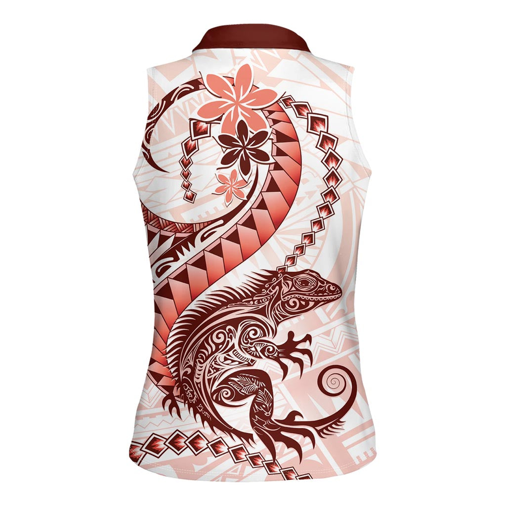 Red Maori Tuatara Women Sleeveless Polo Shirt Luxury Pastel Pattern LT01 - Polynesian Pride