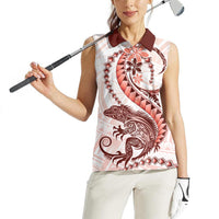 Red Maori Tuatara Women Sleeveless Polo Shirt Luxury Pastel Pattern LT01 - Polynesian Pride