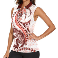 Red Maori Tuatara Women Sleeveless Polo Shirt Luxury Pastel Pattern LT01 - Polynesian Pride