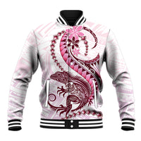 Pink Maori Tuatara Baseball Jacket Luxury Pastel Pattern LT01 Unisex Pink - Polynesian Pride