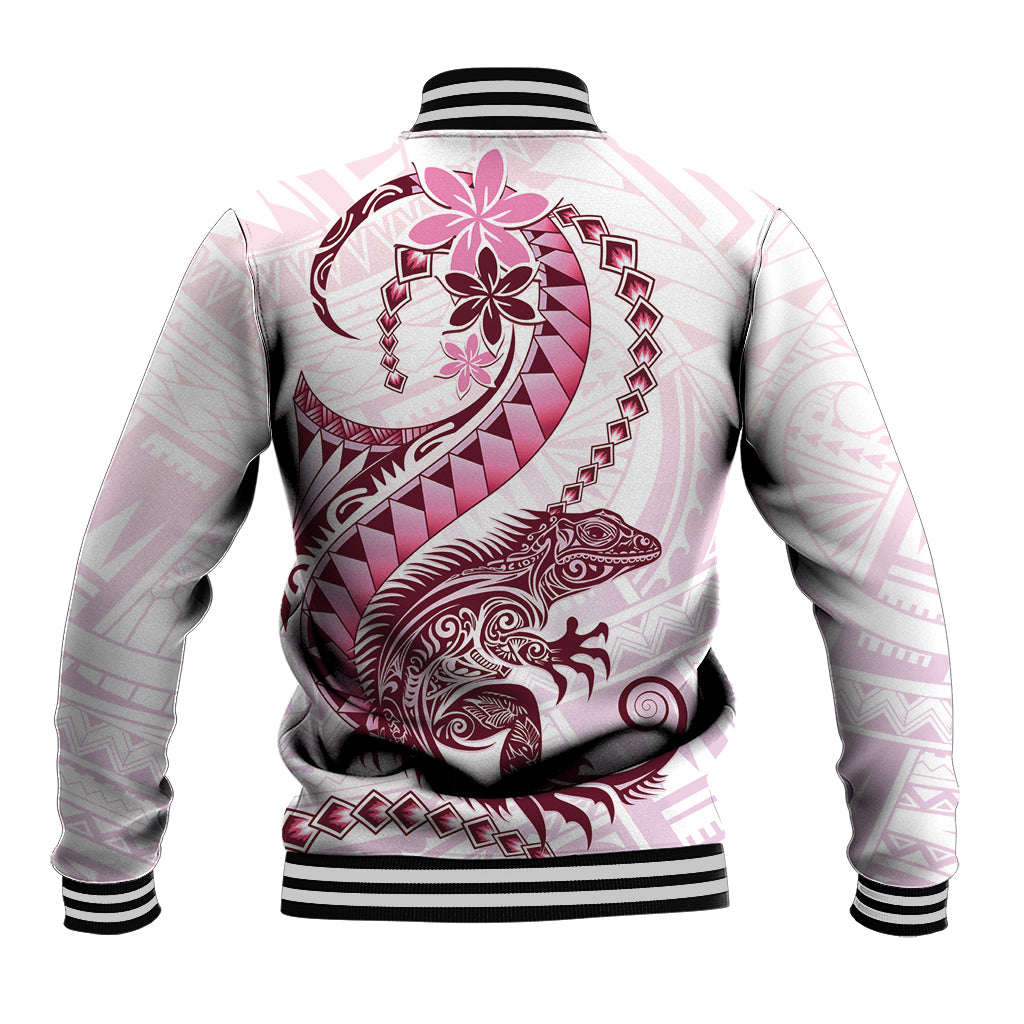 Pink Maori Tuatara Baseball Jacket Luxury Pastel Pattern LT01 - Polynesian Pride