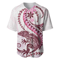 Pink Maori Tuatara Baseball Jersey Luxury Pastel Pattern LT01 Pink - Polynesian Pride
