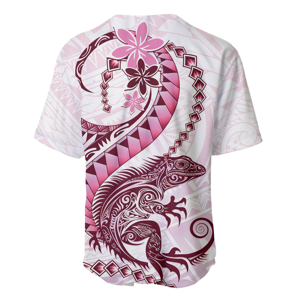 Pink Maori Tuatara Baseball Jersey Luxury Pastel Pattern LT01 - Polynesian Pride