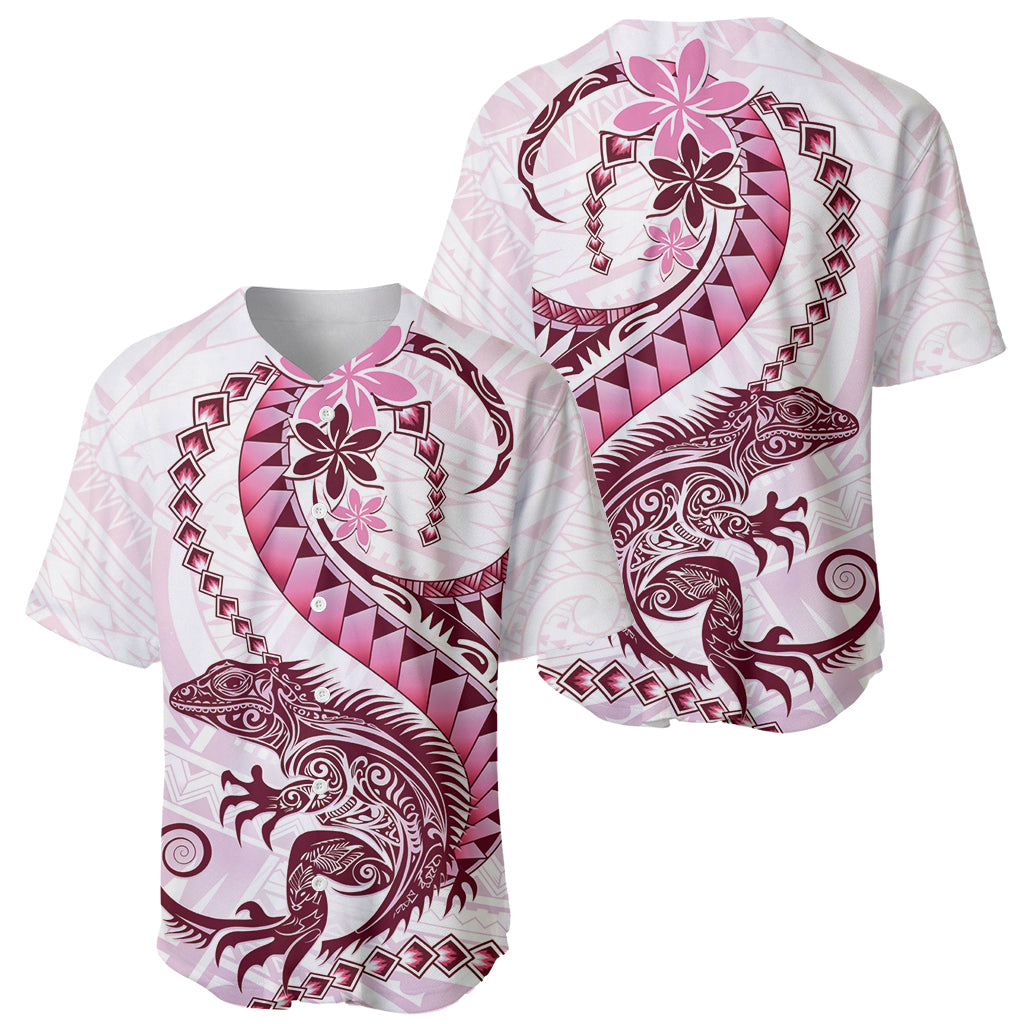 Pink Maori Tuatara Baseball Jersey Luxury Pastel Pattern LT01 - Polynesian Pride