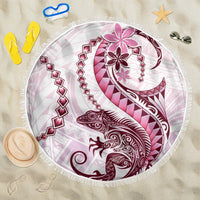 Pink Maori Tuatara Beach Blanket Luxury Pastel Pattern LT01 One Size 150cm Pink - Polynesian Pride