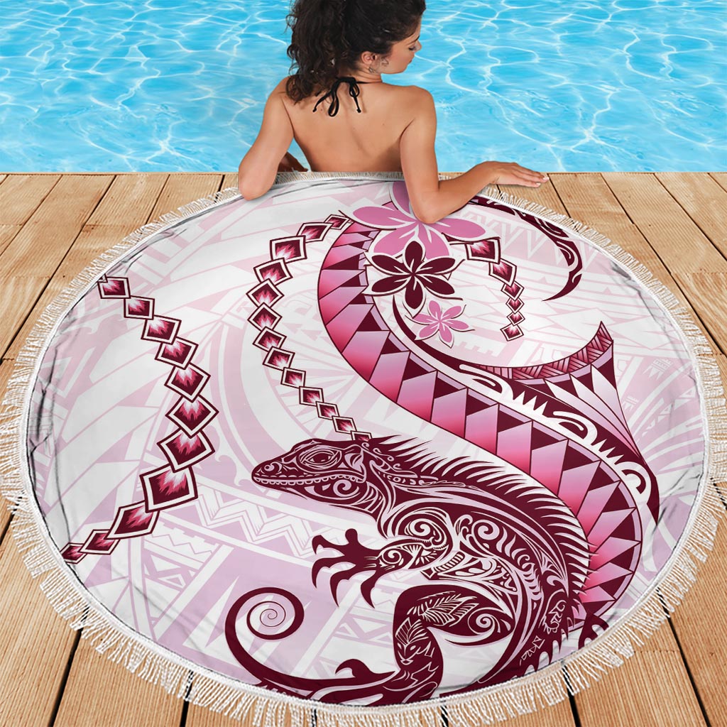 Pink Maori Tuatara Beach Blanket Luxury Pastel Pattern LT01 - Polynesian Pride
