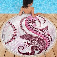 Pink Maori Tuatara Beach Blanket Luxury Pastel Pattern LT01 - Polynesian Pride