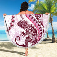 Pink Maori Tuatara Beach Blanket Luxury Pastel Pattern LT01 - Polynesian Pride