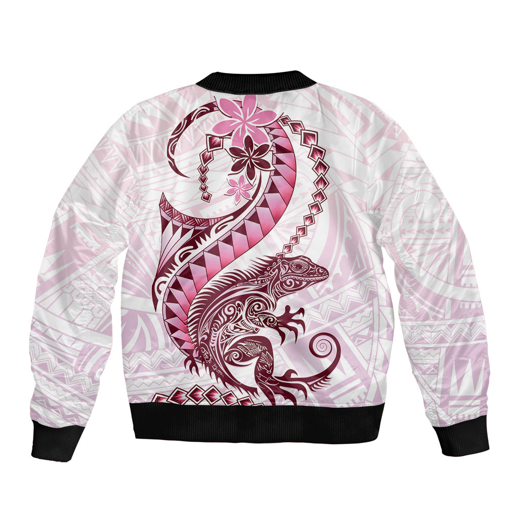 Pink Maori Tuatara Bomber Jacket Luxury Pastel Pattern LT01 - Polynesian Pride