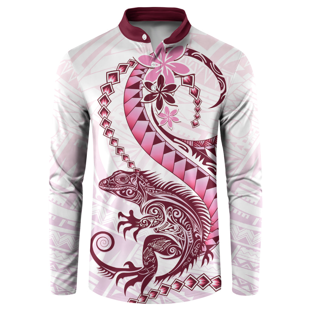 Pink Maori Tuatara Button Sweatshirt Luxury Pastel Pattern LT01 Pink - Polynesian Pride
